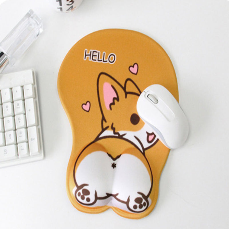 Ergonomic Gel Mouse Pad with Wrist Rest Support Pad Gaming Mouse Pad with Milk Cloth Cute Corgi Dog Soft Comfortable Pad