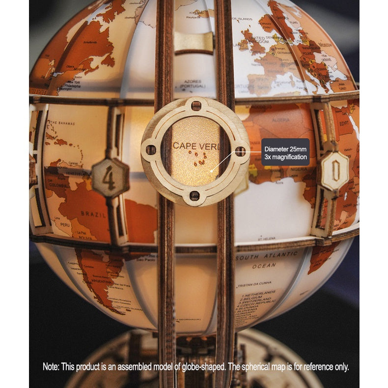 ROKR Robotime Wooden Globe 3D Puzzle DIY Wooden Model Building Block Kits Luminous Globe with LED Light Assembly Toy