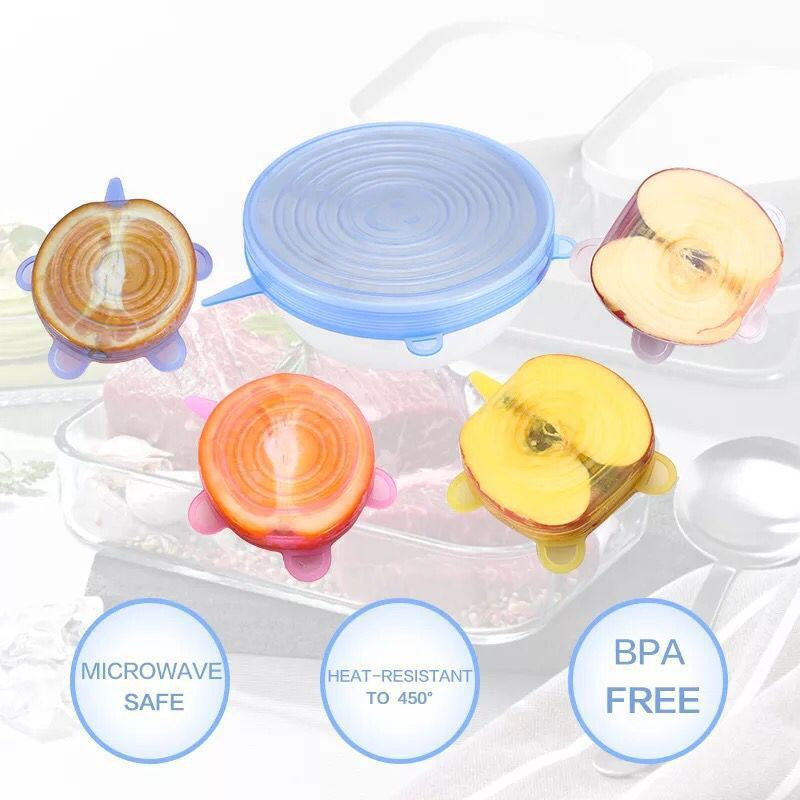 Silicone Stretch Lids 6 sizes-in-1 stretchable to seal bowls lid