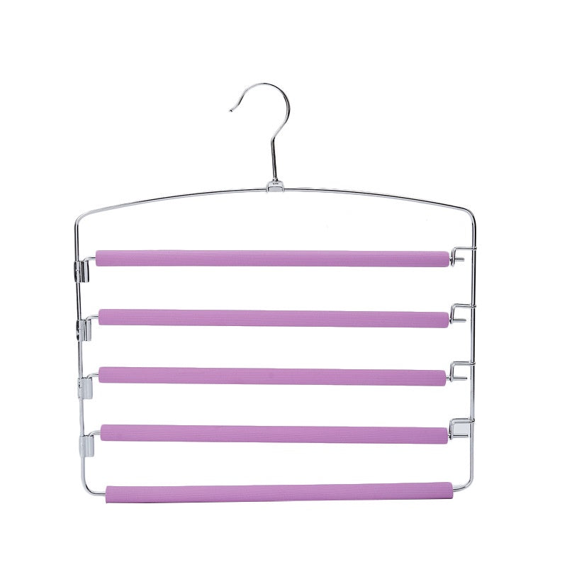 Pants Hanger 5 Layers Stainless Steel Non-Slip Foam Swing Arm Space Saving Clothes Slack Hangers Storage Organizer