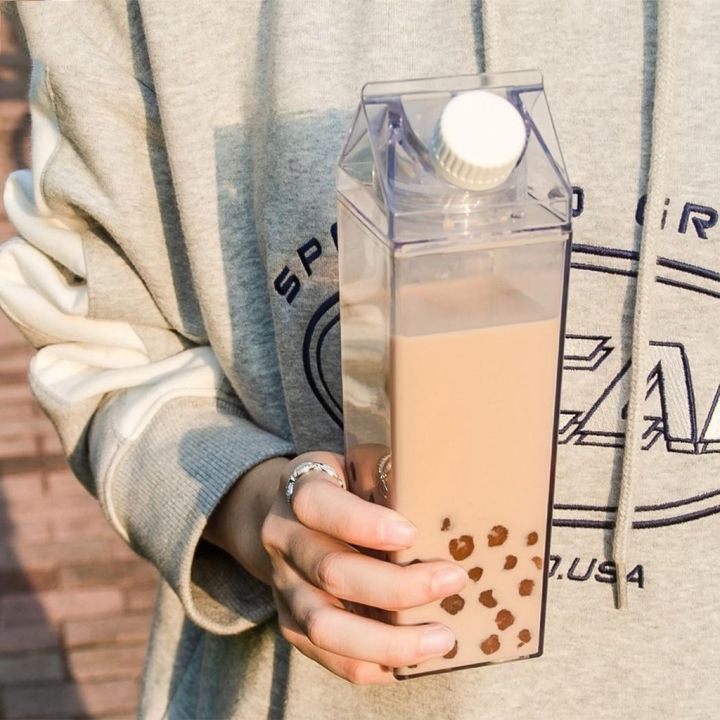 1000ml Square Milk Bottle Clear Transparent Acrylic Bottle Stylish Milk Carton Shaped Water Bottle Milk and Tea