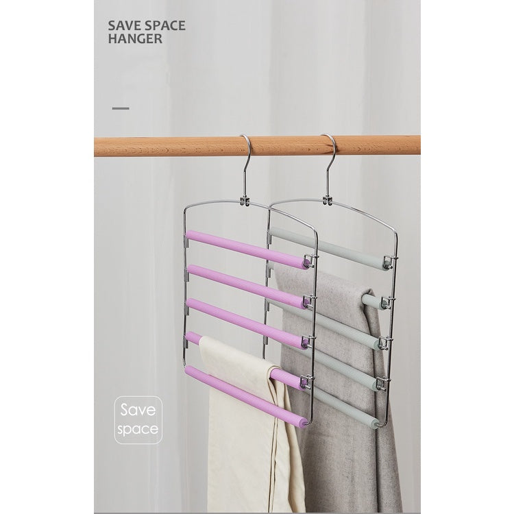Pants Hanger 5 Layers Stainless Steel Non-Slip Foam Swing Arm Space Saving Clothes Slack Hangers Storage Organizer