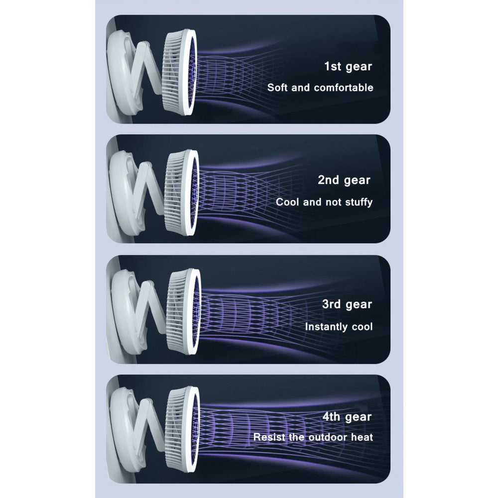 4 In 1 Rechargeable Fan Cooling Fan Portable Desktop 1500mAh Telescopic Folding Fan Table Handheld Folding 4 Speed Fan