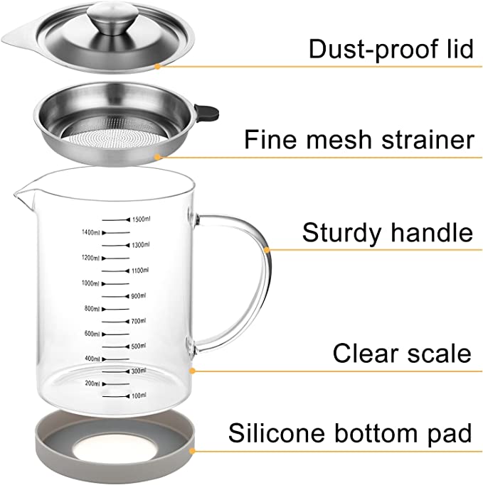 Grease Container with Strainer - ZDZDZ Large Capacity Frying Oil Storage Can with Lid, Oil Bottle with Filter for Cooking and Kitchen