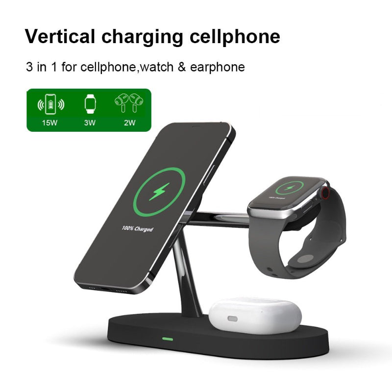 3 in 1 Magnetic Wireless Charger 15W Fast Wireless Charging Station for Phone/Watch/Earphones with LED Night Lighting