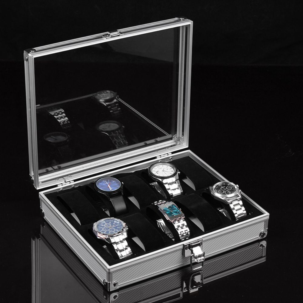 12 Grid Watches Storage Box Aluminum Plastic Rectangle Watch Holder Jewelry Display Case Home Decoration Display Store