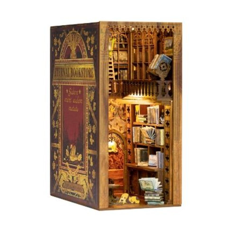 DIY Dollhouse Model, Japanese Sakura Book Nook With LED Lights, 3D Bookshelf Insert, The Best Birthday Gifts Colorful