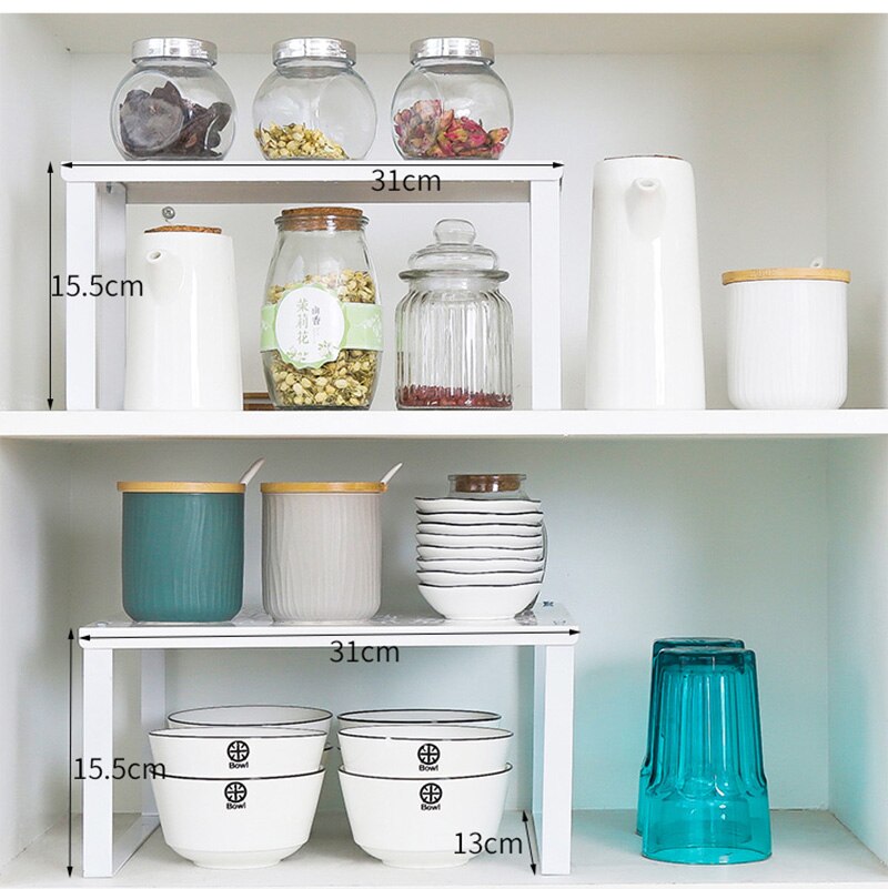 Kitchen Rack Thickened Carbon Stainless Steel Kitchen Organizer Simple White Shelf Over Sink Dish Draining Metal Storage
