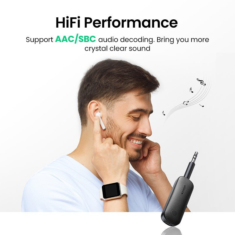 UGREEN 2-in-1 Bluetooth Transmitter Receiver Bluetooth 5.0 Wireless 3.5mm Adapter Low Latency for Car/PC/Smartphone/Tablet