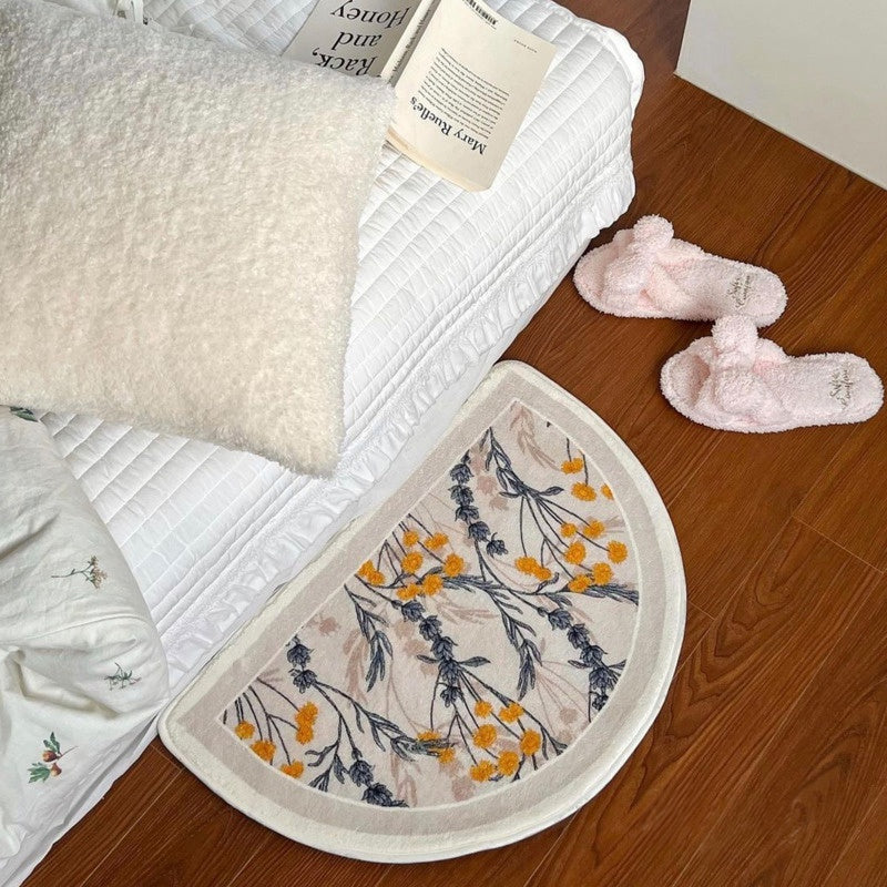 ins Style Room Bathroom Carpet Flower Semicircle Waterproof Anti-Slip Absorbent Plush Floor Mat Yellow Flower Plant Rug