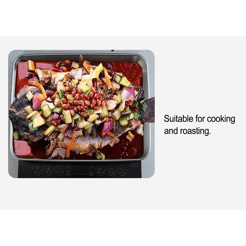 Stainless Steel Tray Flat Bottom 304Plate Rectangular Household Holding Vegetable Basin Baking Pan With Or Without Cover