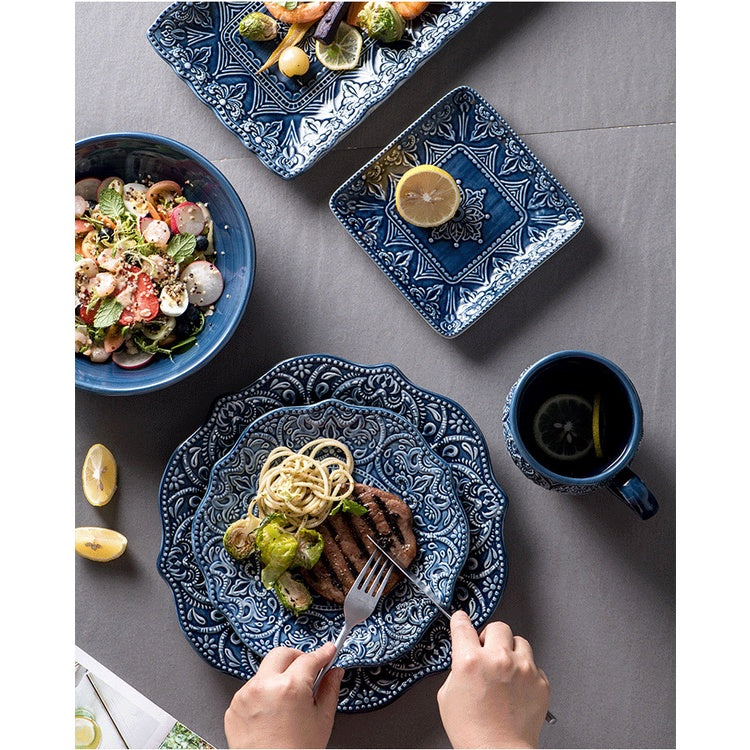 Flat Ware Household Bowl Nordic Ceramic Plate Dishes Creative Personalized Dishes Baked Rice Bowl Nordic Style Plate