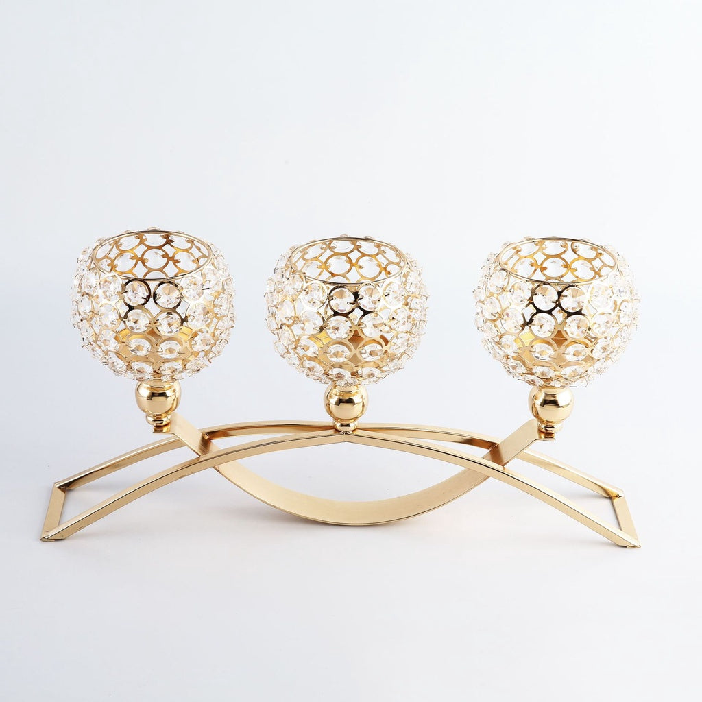 New Crystal Candle Holder 3 Arms Candelabra Wedding Table Ornament Golden Candlelight Stand Holder