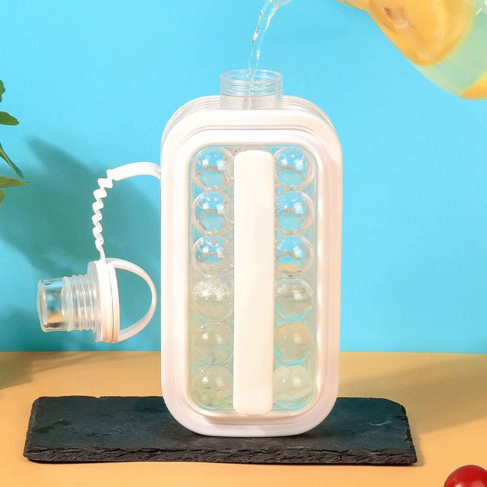 2 in 1 Transparent Ice Ball Maker Summer Water Bottle Ice Molder Bucket Bar Kitchen Tool Portable Icebox Leakproof Lid