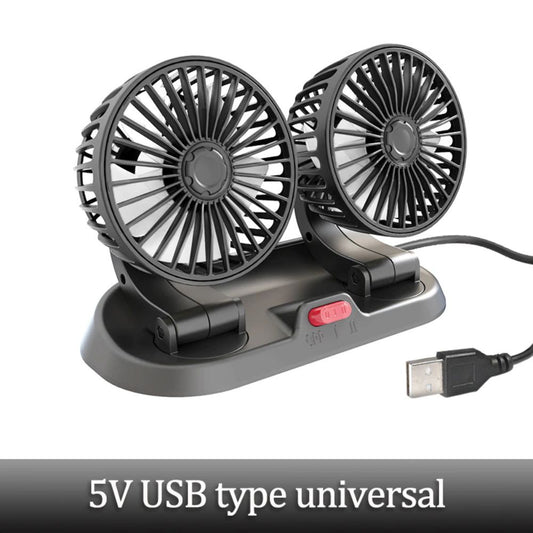 Dual Head Car Fan USB Car Cooling Fan 360 Degree Rotatable 2 Gears Wind adjustable multi-function with USB Charging