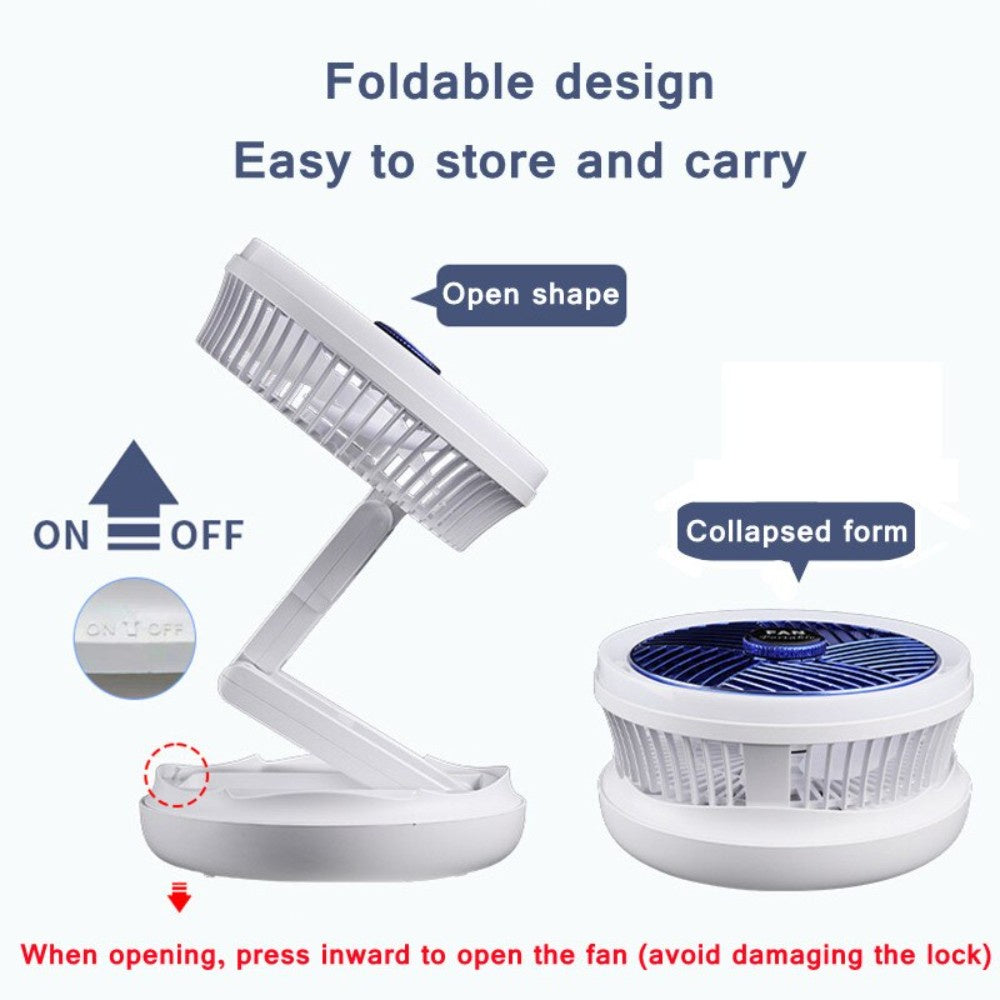 4 In 1 Rechargeable Fan Cooling Fan Portable Desktop 1500mAh Telescopic Folding Fan Table Handheld Folding 4 Speed Fan