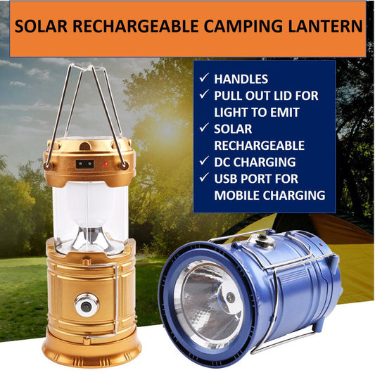 Solar Rechargeable Camping Lantern Hiking Tent Light Flashlight USB Camp Compact Emergency Outages And Blackouts Light