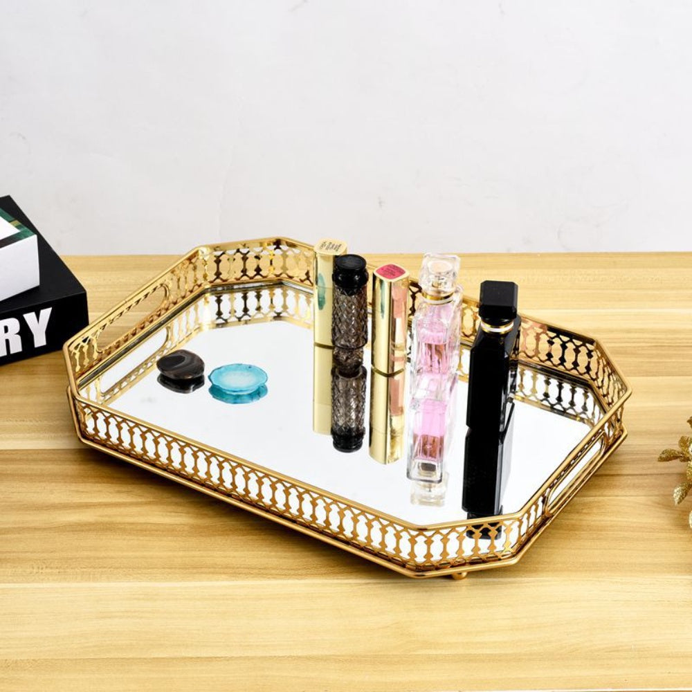 Crystal Tray Decorative Organizer Dessert Serving Nordic Style Retro Hollow Gold-plated Luxury Home Stylish Decoration