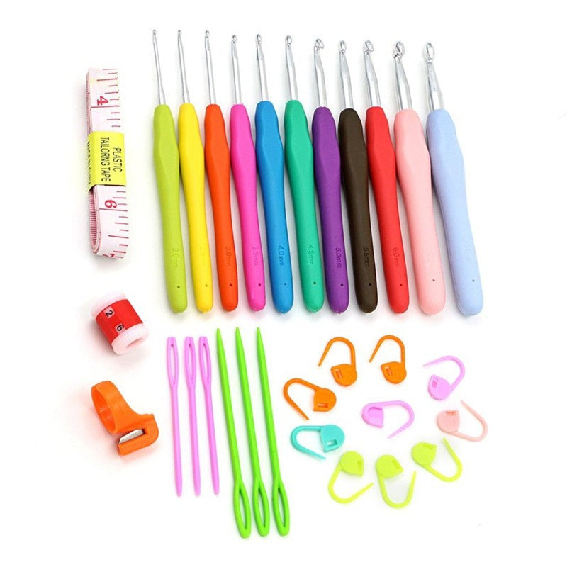 Knitting Crochet Tool Set 30Pcs with Soft Handle Aluminum Crochet Hooks Set Colorful Knitting Kit for Beginners DIY Tool