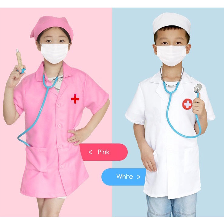 Unisex Kids Doctor Nurse Uniforms Role Play Costume for Girl Boys Nurse Doctor Surgeon Coat Children Cosplay Party Toys