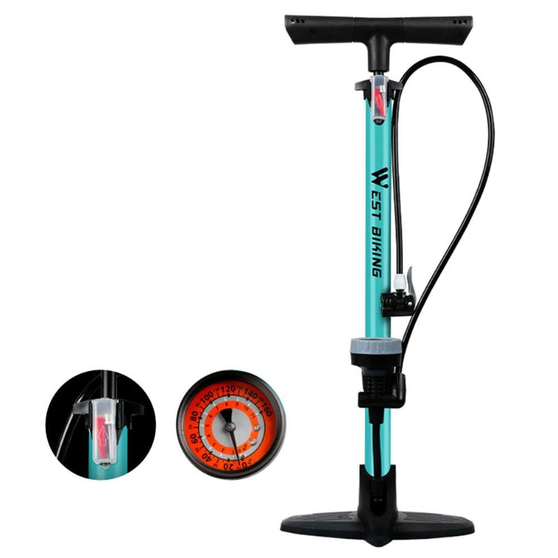 Bicycle Floor Pump 160PSI Bike Air Pump with Gauge Presta & Schrader Valves Tire Tube Inflator with Multifunction Ball