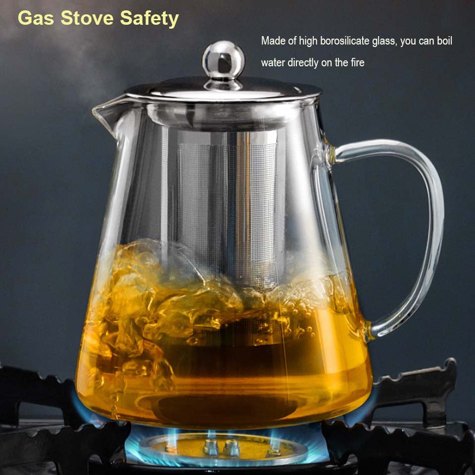 Heat Resistant Glass Kettle Teapot with Removable Stainless Steel Infuser Home Office Glass Teapot Brewing Tea Maker