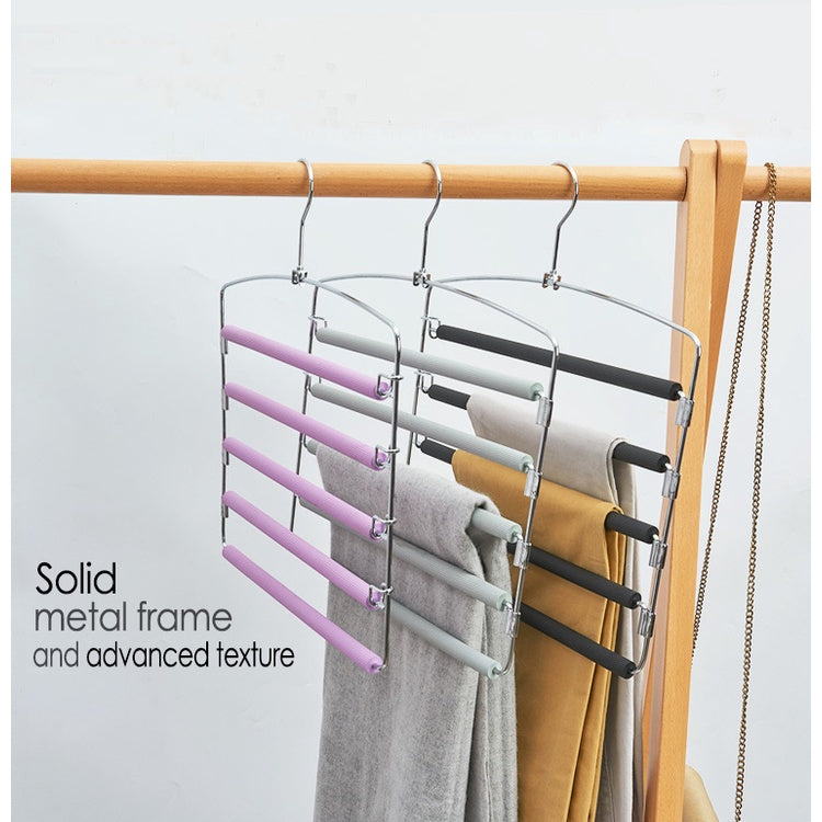 Pants Hanger 5 Layers Stainless Steel Non-Slip Foam Swing Arm Space Saving Clothes Slack Hangers Storage Organizer