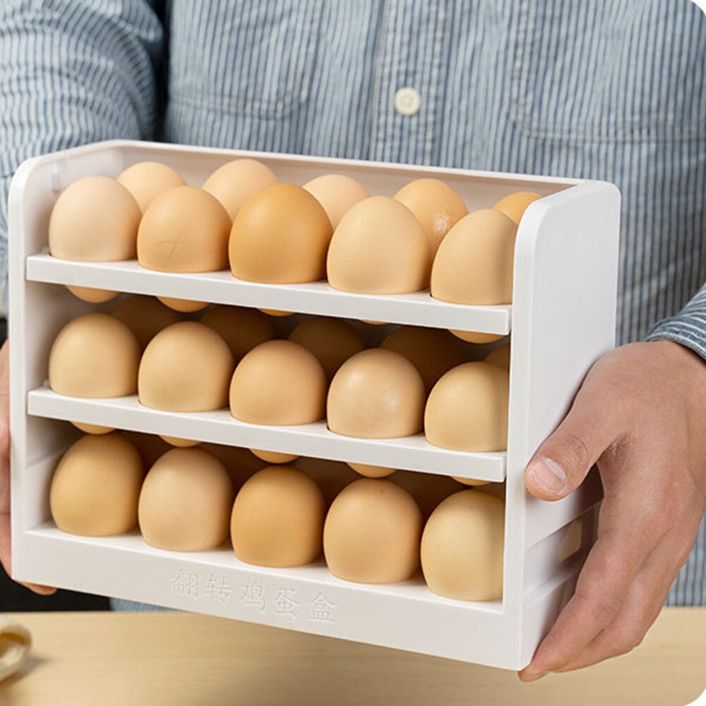 Three Layers Creative Flip Egg Storage Box Fridge Organizer Container Household Kitchen Fresh Rack Can Store 30 Egg