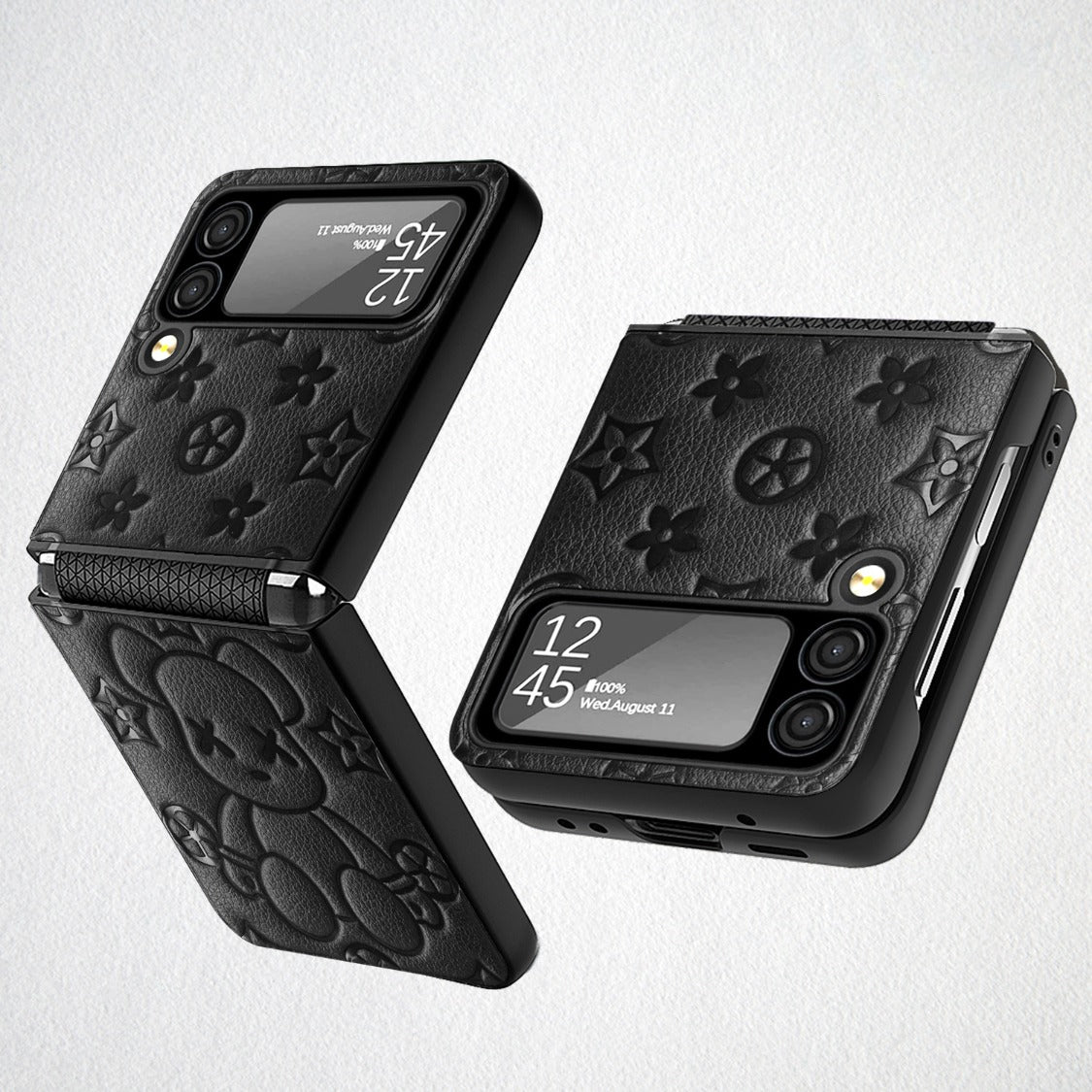 Pink Violent Bear Phone Case For Samsung Galaxy Z Flip 3, 4 Leather Case Camera Screen And TPU Hinge Shockproof Protection