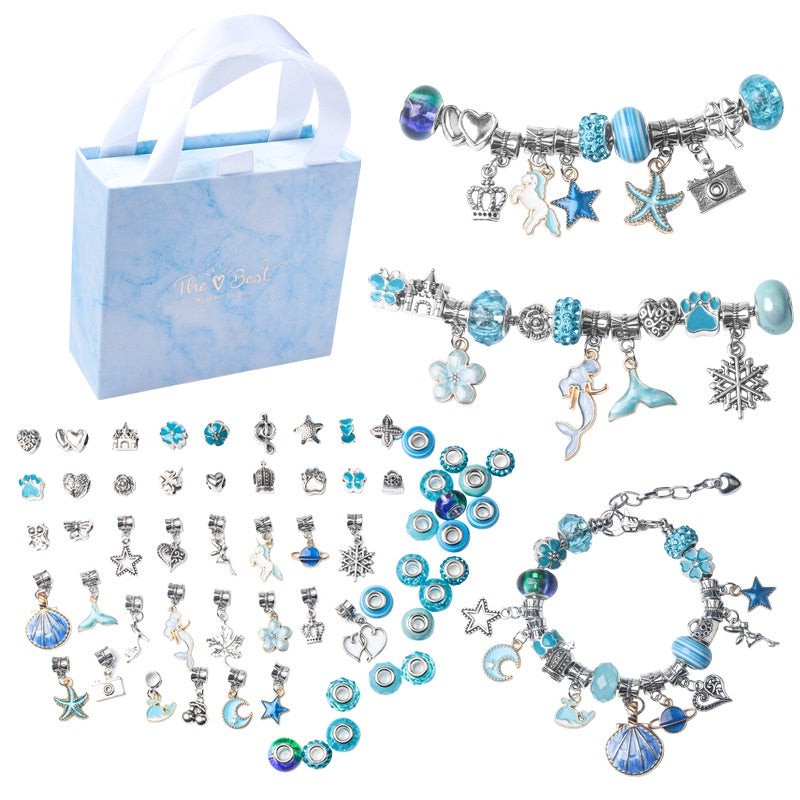 63Pcs DIY Bead Jewelry Making Kit Bracelet Necklace Ring Mermaid Pearl Charms Handmade Pendants and Bangles Toy Box Set
