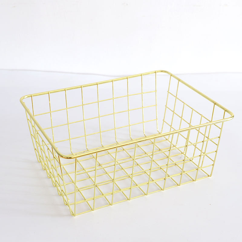 Nordic Metal Storage Basket Golden Home Wrought Iron Sundries Storage Basket Desktop Snack Fruit Storage Basket