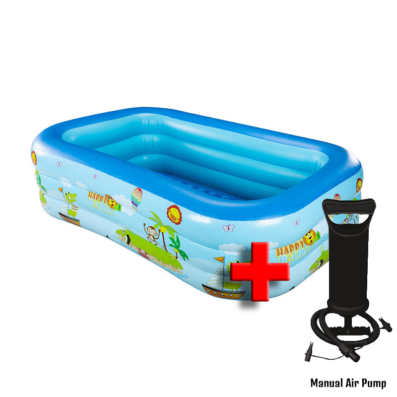 PVC Inflatable Kids Pool Large Inflatable Swimming Pool Kolam Mandi 3 Ring Rectangular Family Swimming Pool