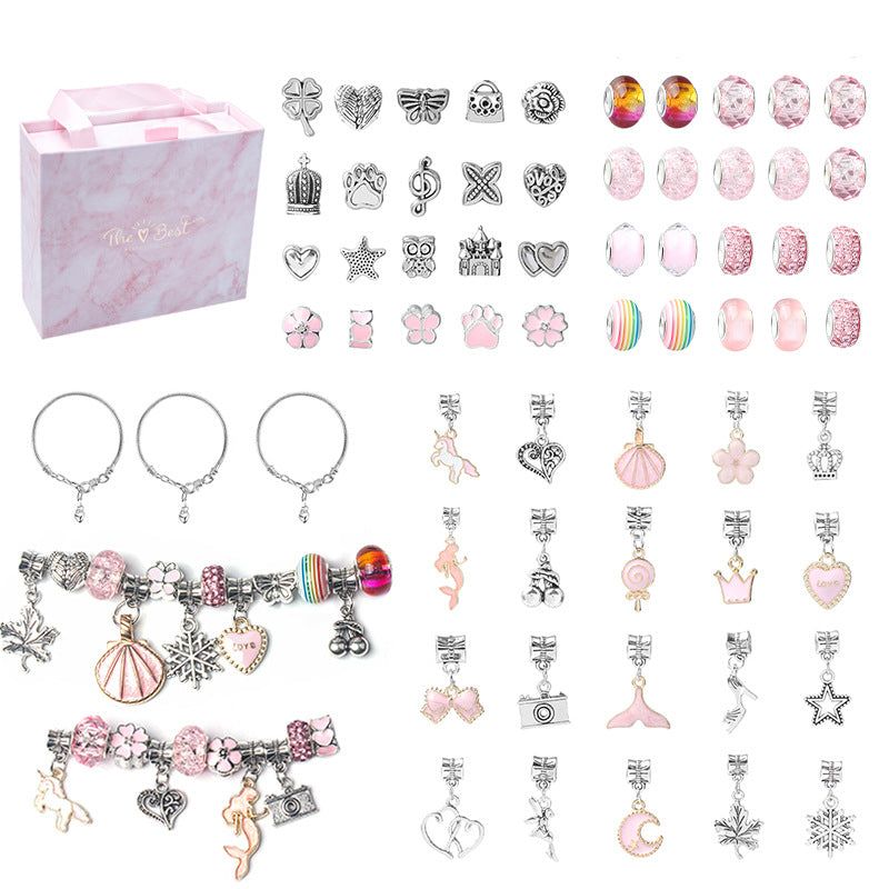 63Pcs DIY Bead Jewelry Making Kit Bracelet Necklace Ring Mermaid Pearl Charms Handmade Pendants and Bangles Toy Box Set