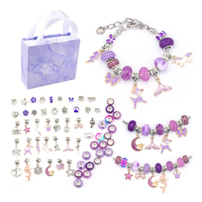 63Pcs DIY Bead Jewelry Making Kit Bracelet Necklace Ring Mermaid Pearl Charms Handmade Pendants and Bangles Toy Box Set