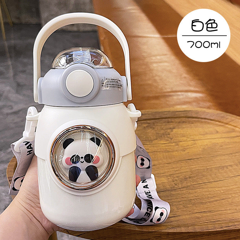 700ml Water Bottle With Children's Thermos Straw Cup Students Go To School A Large Belly Outdoor Manual Kettle Colorful