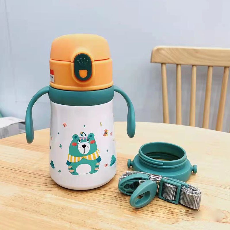 360ml Cartoon Stainless Steel Thermal Flask With Straw Portable Kids Thermos Mug Children Tumbler Drinking Cute Toddlers