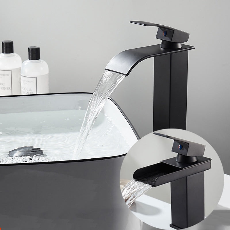 Waterfall Faucet Copper Hot And Cold Black Household Bathroom Basin Water Tap