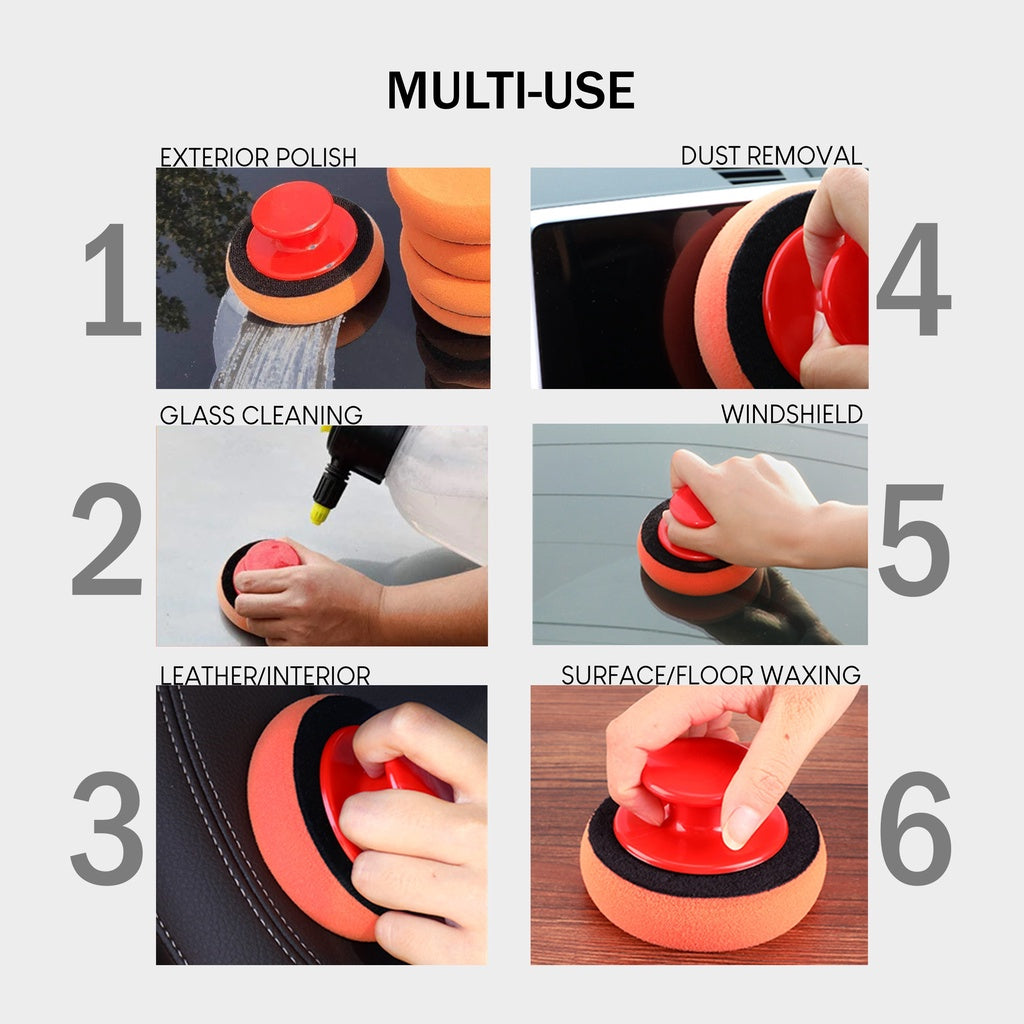 6PCS/Set Sponge Car Wash Wax Polish Applicator Pads with Grip Handle for Cleaning, Waxing, and Polishing