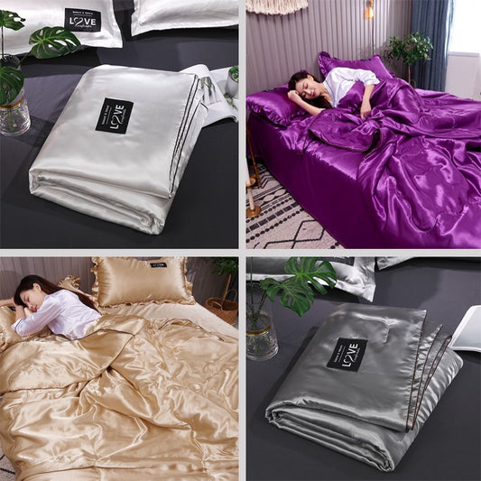 Silk Blanket Silky Cooling Thin Quilt Smooth Blankets Solid Comforter Bed Cover Cooling Summer Blanket Silk Lightweight