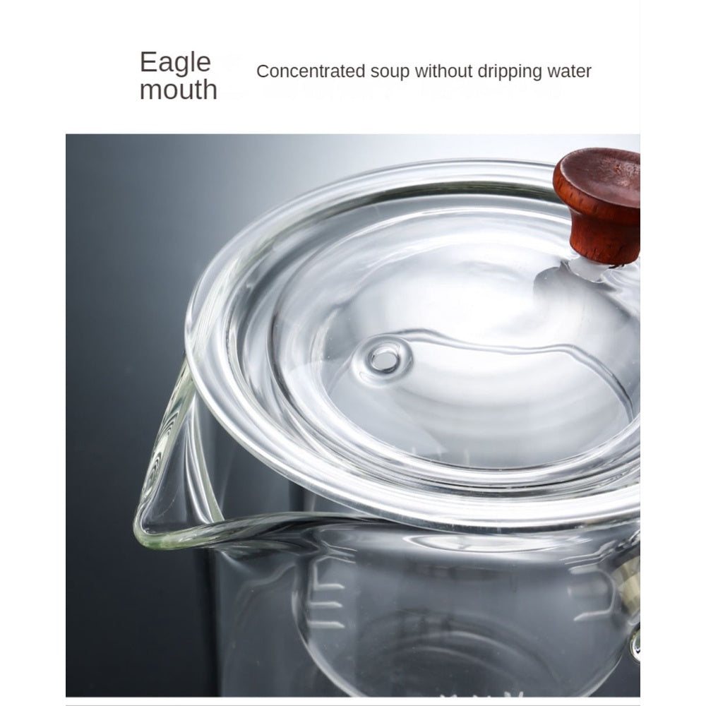 Heat-resistant Glass Teapot Transparent Tea Infuser Wooden Handle Tea Kettle Chinese Tea Set Built-in Glass Tea No- Leak