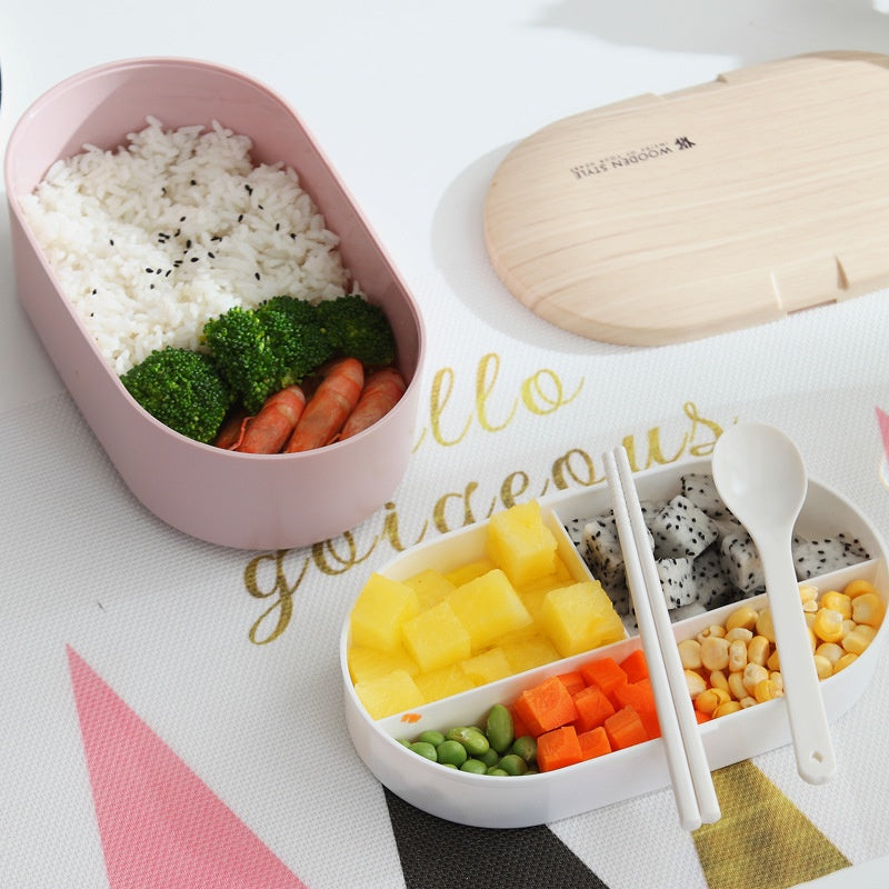 Copy of Microwave Safe Double Layer Lunch Box 800ml Oval Simple Lunch Box Ins Nordic Style Wooden Lunch Box Sealed Leak-proof