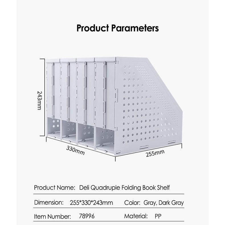 File Box Foldable Storage Box Desk Shelves Book Stand Office Quadruple File Rack Bookshelf Collapsible Book Stand