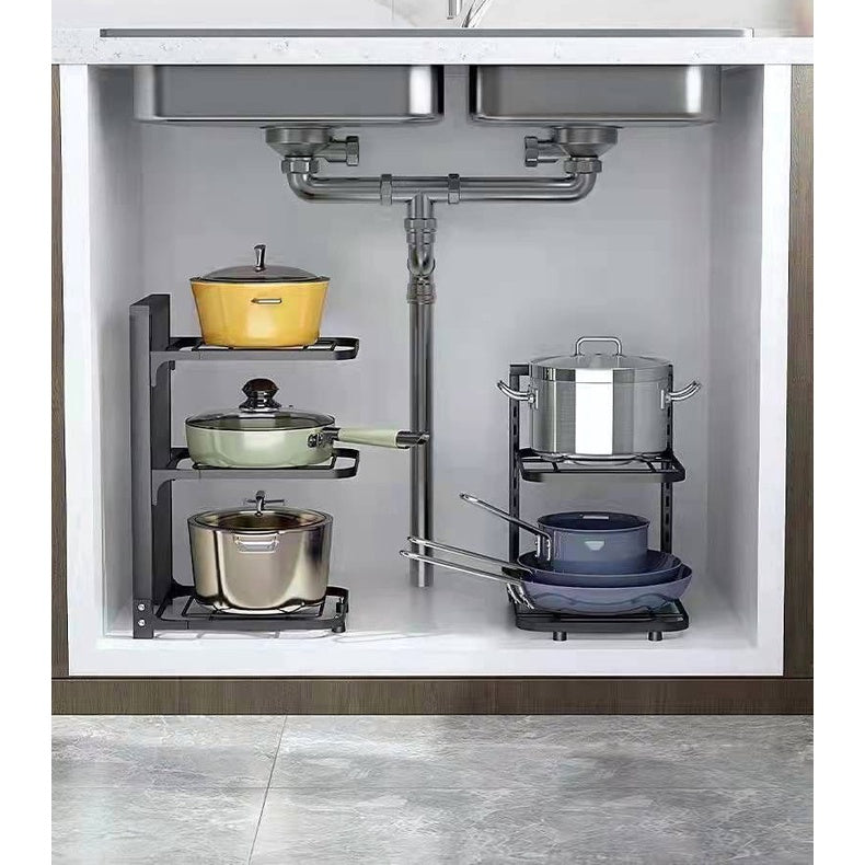 Adjustable Pot Rack / Under Sink Rack / Collapsible Kitchen Shelf Storage / 4 Layer Kitchen Pot Rack / Adjustable Height