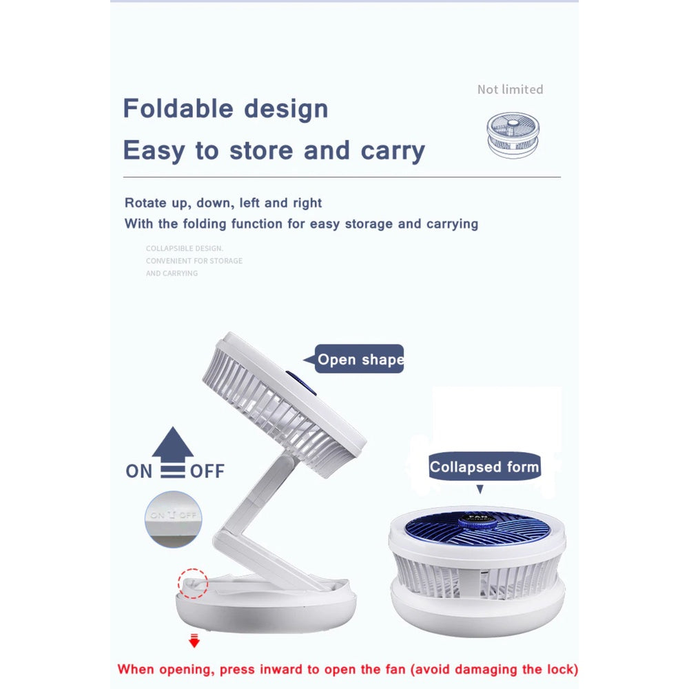 4 In 1 Rechargeable Fan Cooling Fan Portable Desktop 1500mAh Telescopic Folding Fan Table Handheld Folding 4 Speed Fan