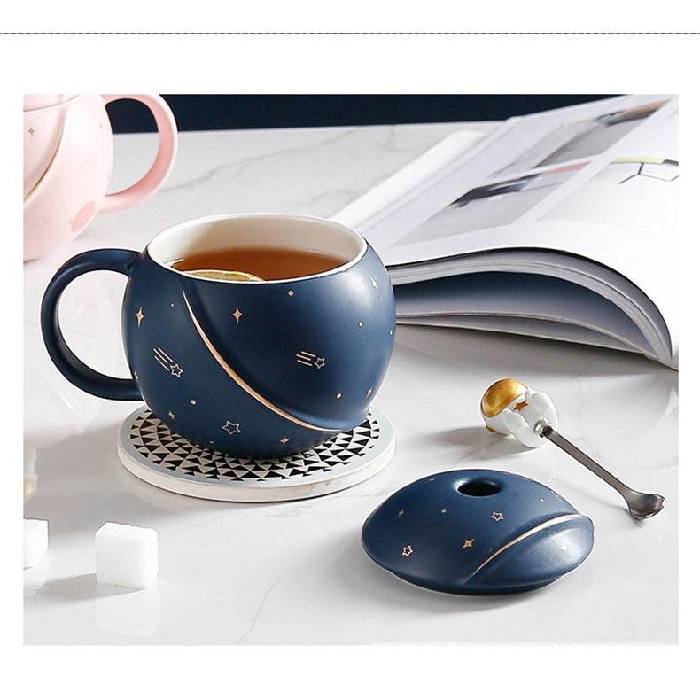Copy of 400ml Planet Big Ceramic Cup mug with Lid Cover Spoon Star Astronaut Gift Office Home Cute Coffee Milk Aesthetic Set