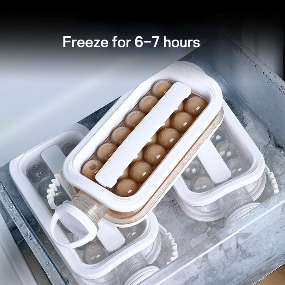 2 in 1 Transparent Ice Ball Maker Summer Water Bottle Ice Molder Bucket Bar Kitchen Tool Portable Icebox Leakproof Lid