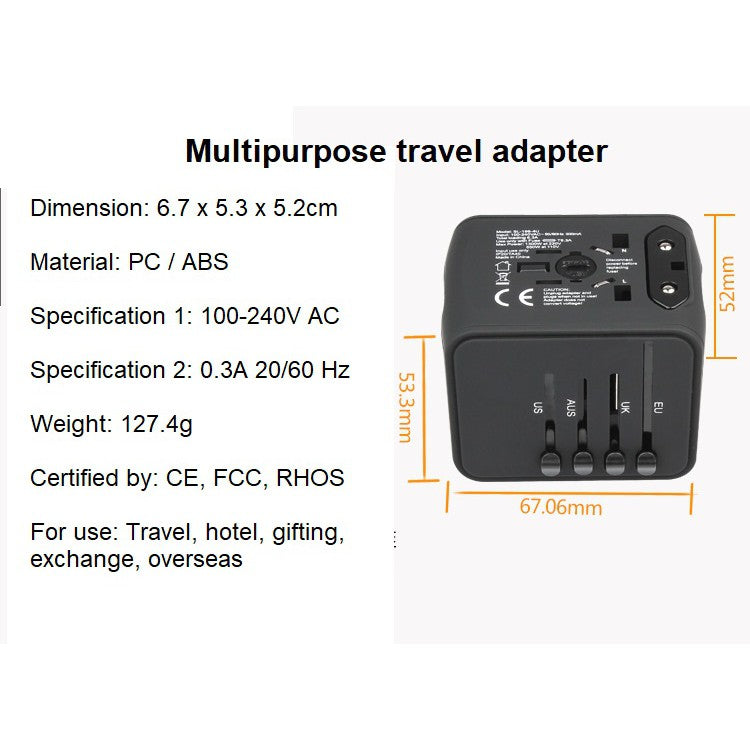 Universal Travel Adapter (4 USB) 150 countries with quick charge