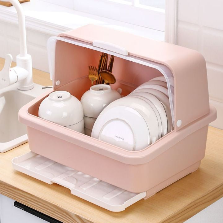 Dish Storage Box Rack Kitchen Organiser With Cover Cupboard Large Size Plate Drying Shelf Tableware Household Chopsticks