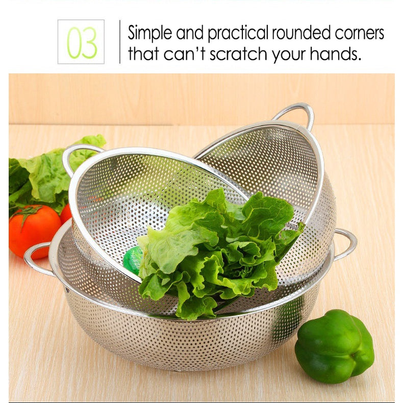 Kitchenware Stainless Steel Fine Mesh Strainer Colander Rice Vegetable Sieve 2 piece set (Pot + Drain)