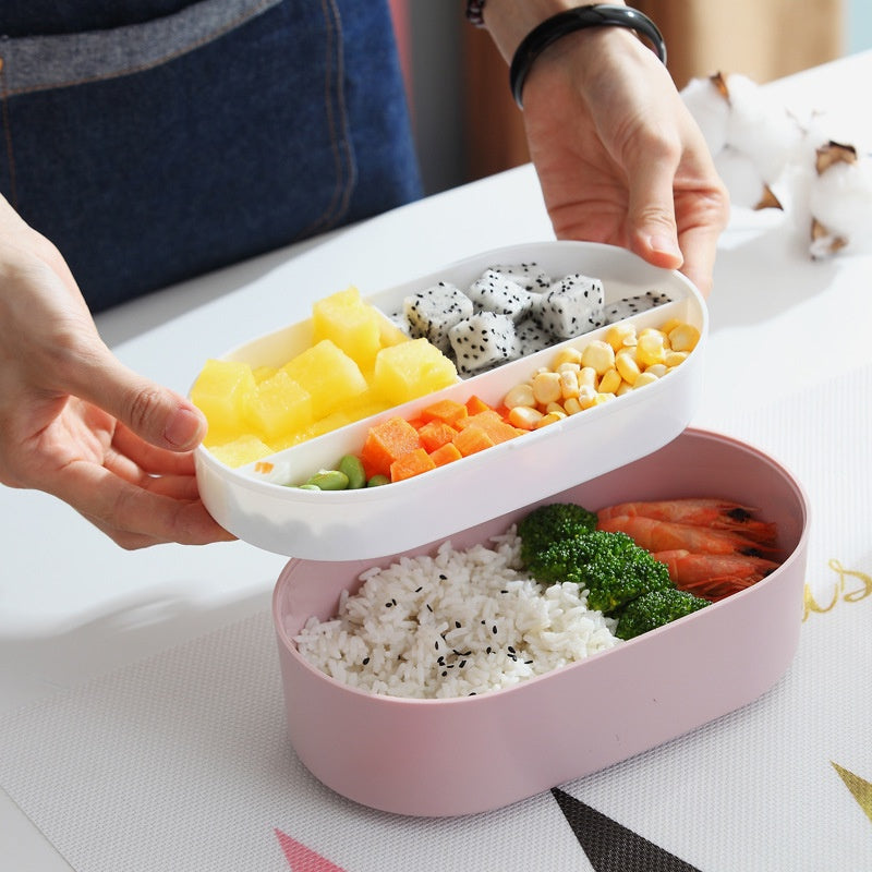 Copy of Microwave Safe Double Layer Lunch Box 800ml Oval Simple Lunch Box Ins Nordic Style Wooden Lunch Box Sealed Leak-proof